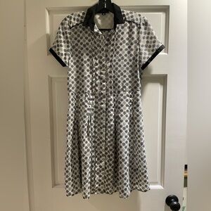Navy and White Patterned Button Down Dress